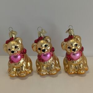 Lot of 3 Vintage Old World Christmas Golden Dog Valentine Ornaments Love Heart